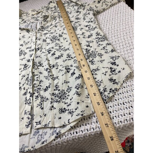 Lovestitch Womens‎ Floral Blouse Long Sleeve Top Cream Black Size Medium Boho - Picture 8 of 15